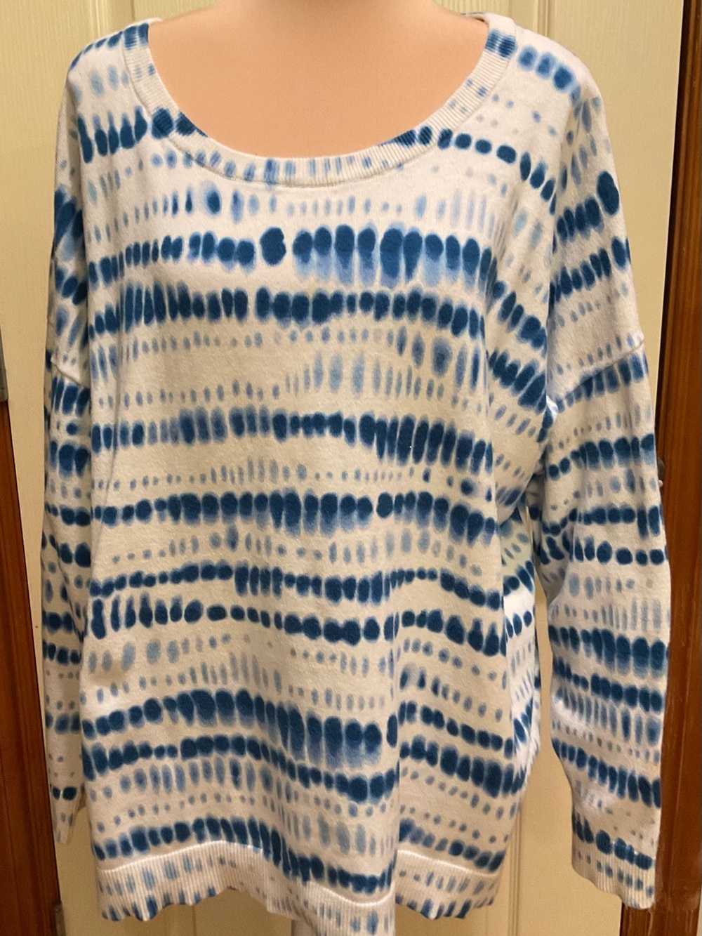 Woman Within Blue & White Tie-Dye Sweatshirt 1X 22/24W 100% Cotton